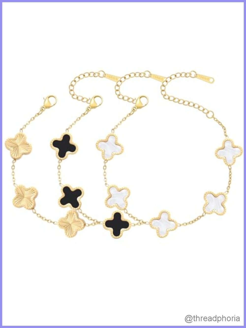 18K Gold Plated Clover Bracelet Set for Women, 3 Pcs